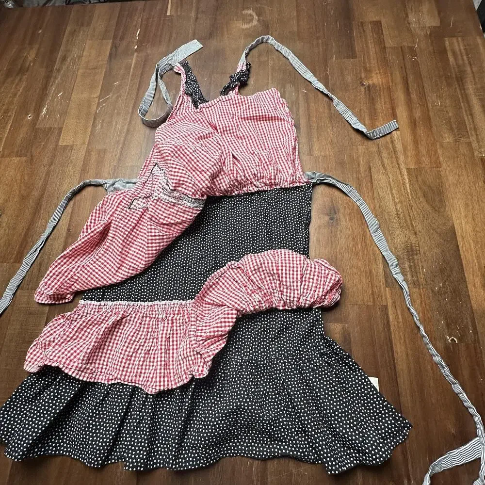 Sur La Table Apron Womens One Size Gingham Ruffle Paris Eiffel Tower Polka Dot